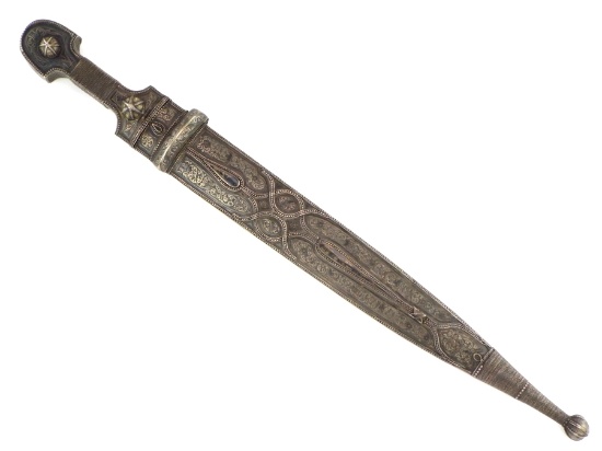 Beautiful Quality 19th C. Russian Caucasian Warriors Kinjal Dagger In Full Niello Silver Mounts, Sig