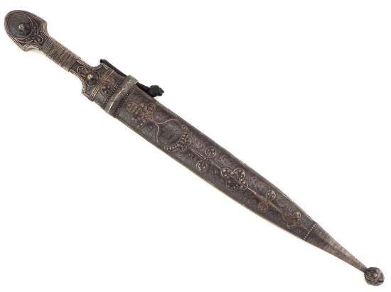 Rare And Fine 19th C. Russian Caucasian Warriors Kinjal Dagger In Full Niello Silver Mounts With Fab
