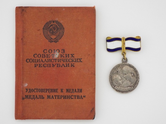 Russian Soviet Silver Motherhood Medal Instituted 1944 With Document