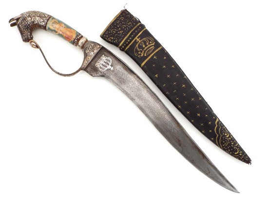 "very Unusual Indian Mogul Damascus Dagger With Crown And Cross Markings.