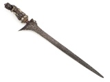 Fine Silver Mounted Indonesian Bali Keris Dagger. Strong Damascus Blade.