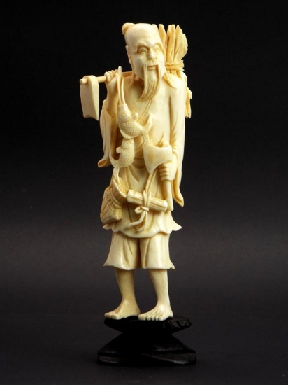 Antique Very Fine Carving Chinese Fisherman