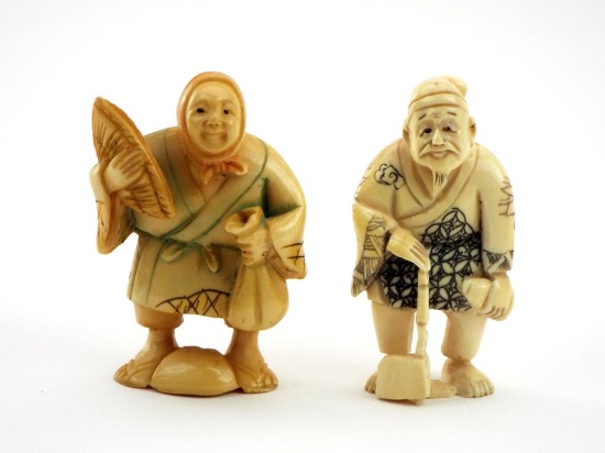 2 Antique Very Fine Hand Carved Japanese Netsuke