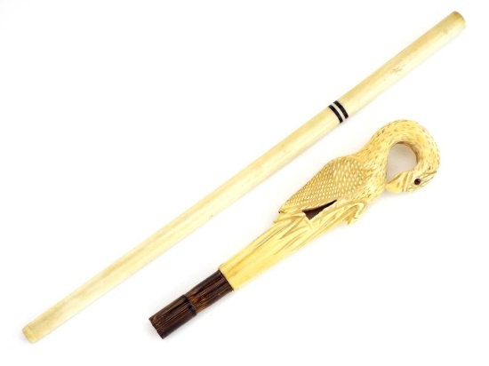 Antique Very Fine Hand Carved Cigaret Holder And Cane Handale
