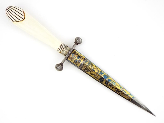 Exquisite 19th. C. Masonic Fraternal Dirk With Gold Gilded Blade And Fine Handle