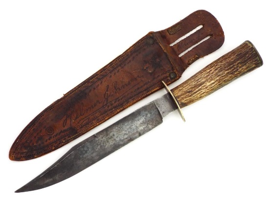 American Civil War Bowie Knife By Slater Brothers Sheffield With Leather Sheath