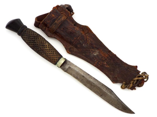 19th C. British Bowie Knife By Wostenholm Ixl Sheffield In Leather Scabbard