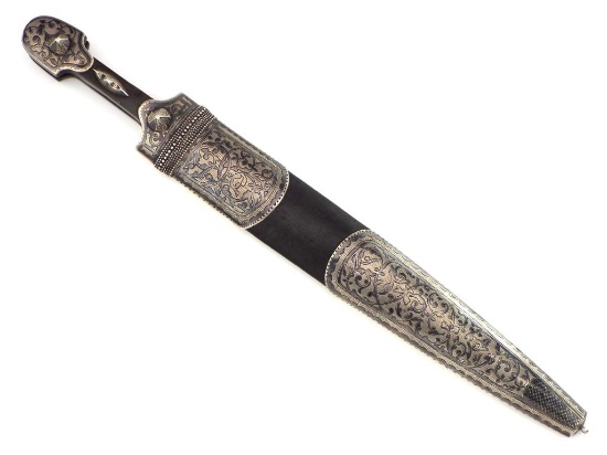 Beautiful Quality 19th C. Russian Caucasian Silver Kinjal Dagger With Rare Niello Work