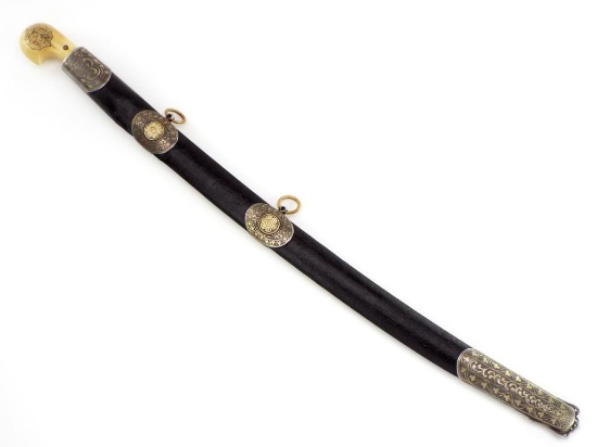 Russian Islamic Caucasian Boy's Shashka In High Quality Niello Silver Mounts