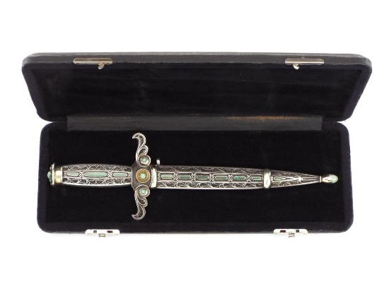 Museum Quality Hungarian Or Russian Jeweled Silver Cased Dagger