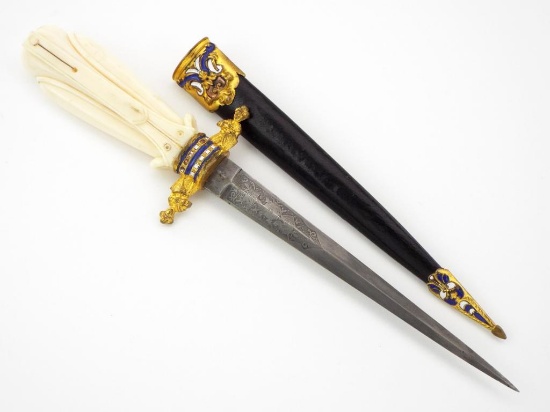 Exceptional Hungarian Jeweled And Enameled Dirk Dagger Very Fine Handle