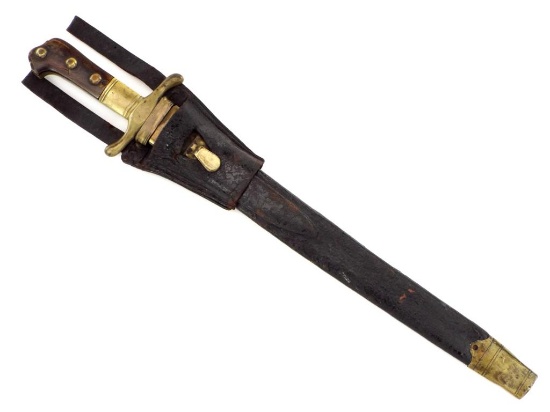 Scarce German Hunting Sword. Profusely Etched Blade With Lengthy Inscription. Original Leather Scabb