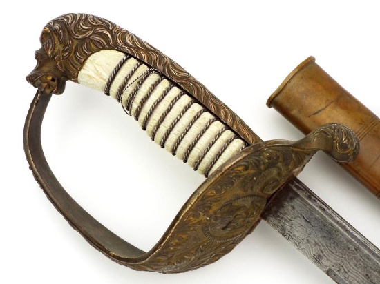Imperial German Wwi Damascus Navy Officers Lion Head Naval Sword