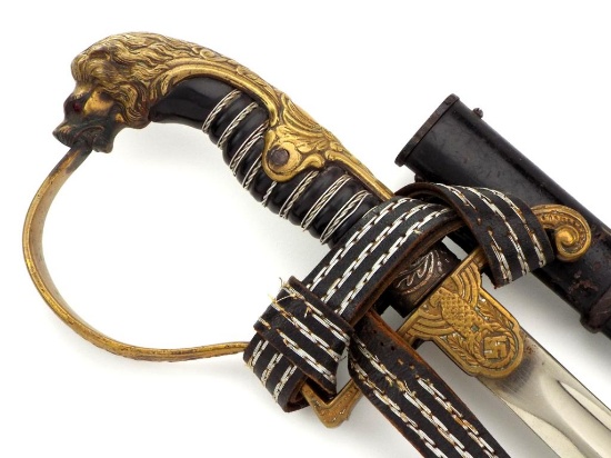 German Wwii Officers Lion Head Sword By Eickhorn Solingen