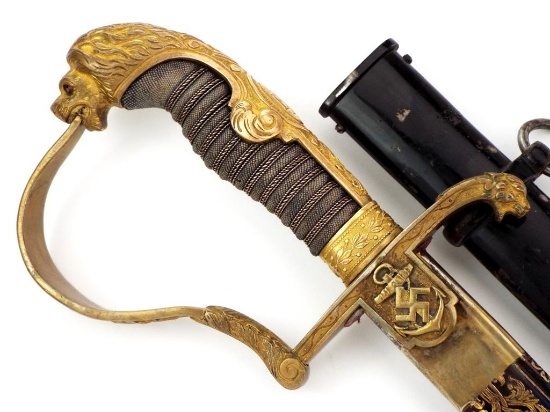 Rare German Wwii Navy Officers Grosser Sword With Identified Damascus Blade