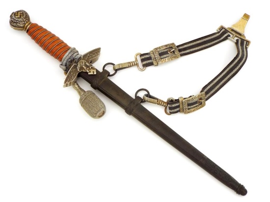Very Good German Wwii 2nd Model Luftwaffe Dagger With Hangers And Knut By Eickhorn Solingen