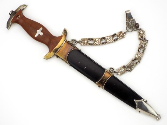 Extremely Scarce German Wwii Chained Nskk Marine Dagger With Gilt Fittings