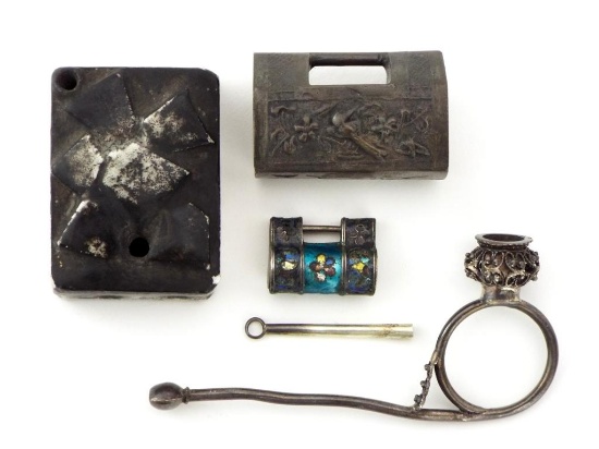 Rare Antique Silver Pipe & Chinese Locks
