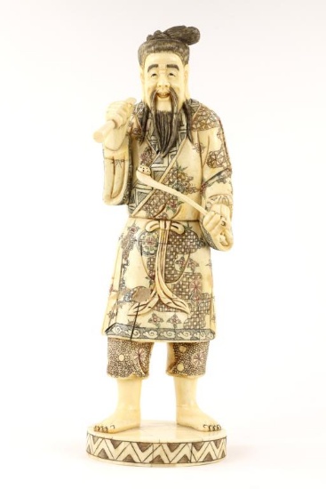 Large Antique Fine Hand Carved Japanese Man