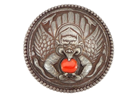 Chinese or Tibetan Belt Buckle with Coral
