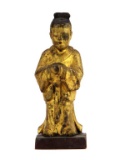 Antique Chinese Wooden Golden Paint Statue