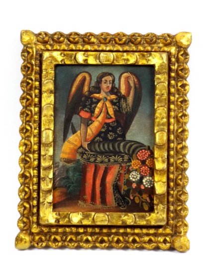 Mid Century Peruvian Cuzco School DEVOTIONAL ICON Archangel with Cornucopia