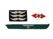 German WWII Insignia Group In Silver Bevo & Wool Construction