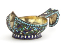 Russian Late Imperial Silver Gilt Cloisonne ENAMEL KOVSH VESSEL