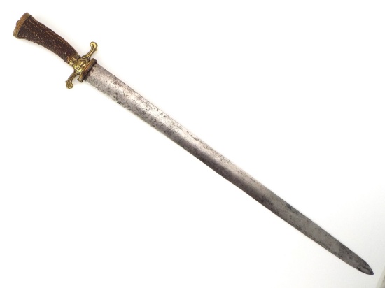 German 17th C. Nobleman Hunting Sword with ENGRAVED BLADE