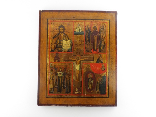 Russian 1800s Four Part Icon EGG TEMPERA Inset Splints