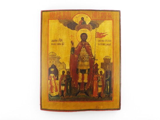 Russian 19th C. EGG TEMPERA ICON Saint John Warrior Gold Leaf