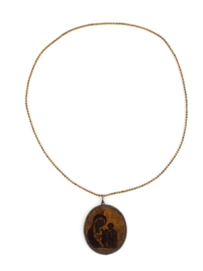 Russian 1800s DOUBLE SIDED ICON PENDANT Silvered Shell Border