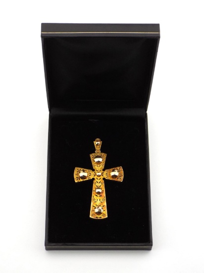 Very Fine Russian Early 1800s Cross VASILY FEDOROV Filigree & Diamond Cut Gold