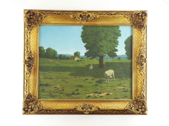 Soviet Post WWII Painting By GOLOVAROV Pastoral Landscape Gold Gilt Frame
