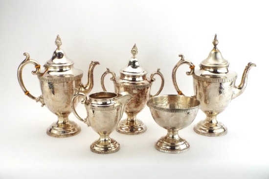 American Late 1800s SILVERPLATE AESTHETIC COFFE & TEA SET Classicly Engraved