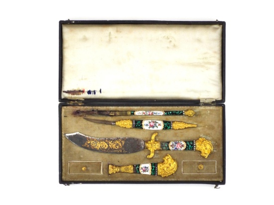 Exquisite French 19th C. Gilt & Enameled Ornamental Set