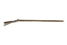American 19th C. Long Rifle with G+R Inscription & Brass Scroll Trigger Guard