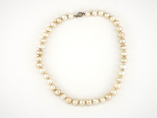 European PEARL Strand Necklace with STERLING SILVER Clasp