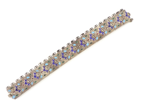 Imperial Russian 19th C. Link Bracelet ENAMEL & SILVER Work