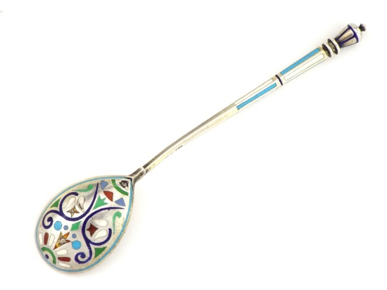 Imperial Russian Silver-Gilt and CloisonnÃ© Enamel Spoon by Ivan Khlebnikov, 88 Zolotnik