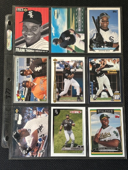 Frank Thomas 9 Card Baseball Lot in Pages - Different years, conditions