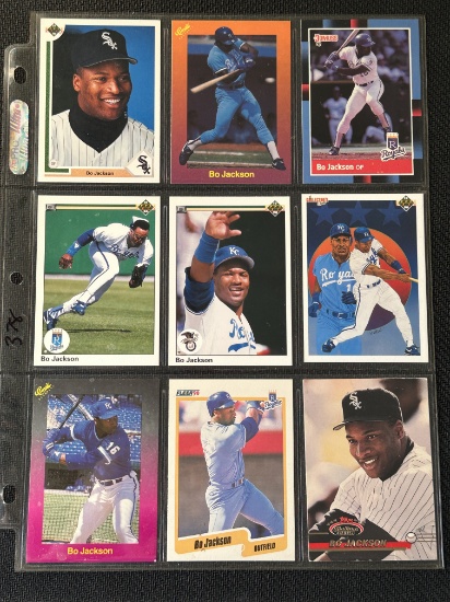 Bo Jackson 9 Card Baseball Lot in Pages - Different years, conditions