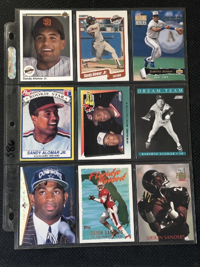 9 Card Sports Lot in pages - Different years, sports, players, conditions