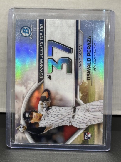 Oswald Peraza 2023 Bowman Chrome Bowman Scouts Top 100 Rookie RC Refractor Insert #BTP-37