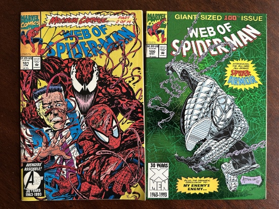 Web of Spiderman 2 Comic Lot - May 1993 #100, June 1993 #101 Marvel Comics