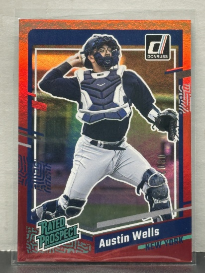 Austin Wells 2023 Panini Donruss Rated Prospect Red Foil (#802/2023) RC #83