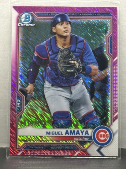 Miguel Amaya 2021 Bowman Chrome Magenta Shimmer (#18/199) Refractor #BCP-148