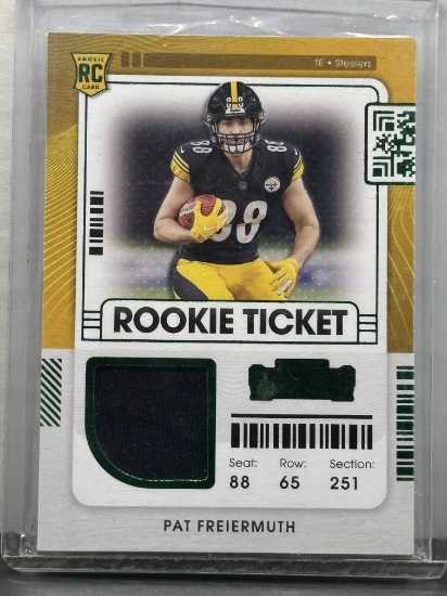Pat Freiermuth 2021 Panini Contenders Rookie Ticket Jersey Patch Green Foil RC Insert #RTS-PFR