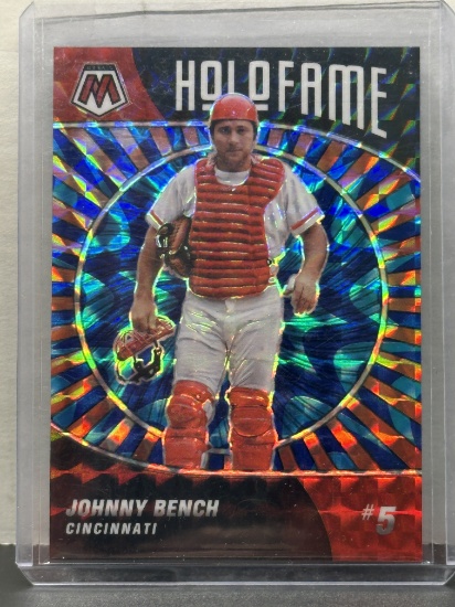Johnny Bench 2022 Panini Mosaic Reactive Blue (#65/99) Prizm Insert Parallel #HF-11
