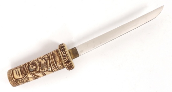 Japanese Bone Engraved Tanto Dagger